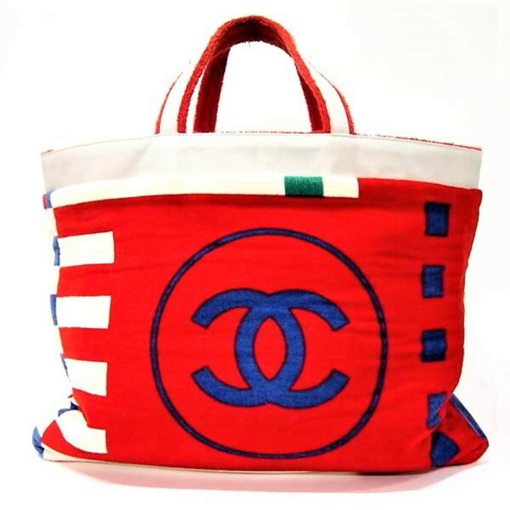 Chanel Beach Bag with Blanket and Pouch Tricolor Tote Red Blue